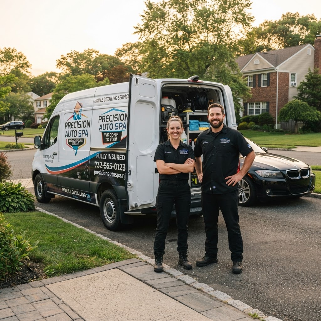 Apex Clean Solution detailers standing beside their mobile service van